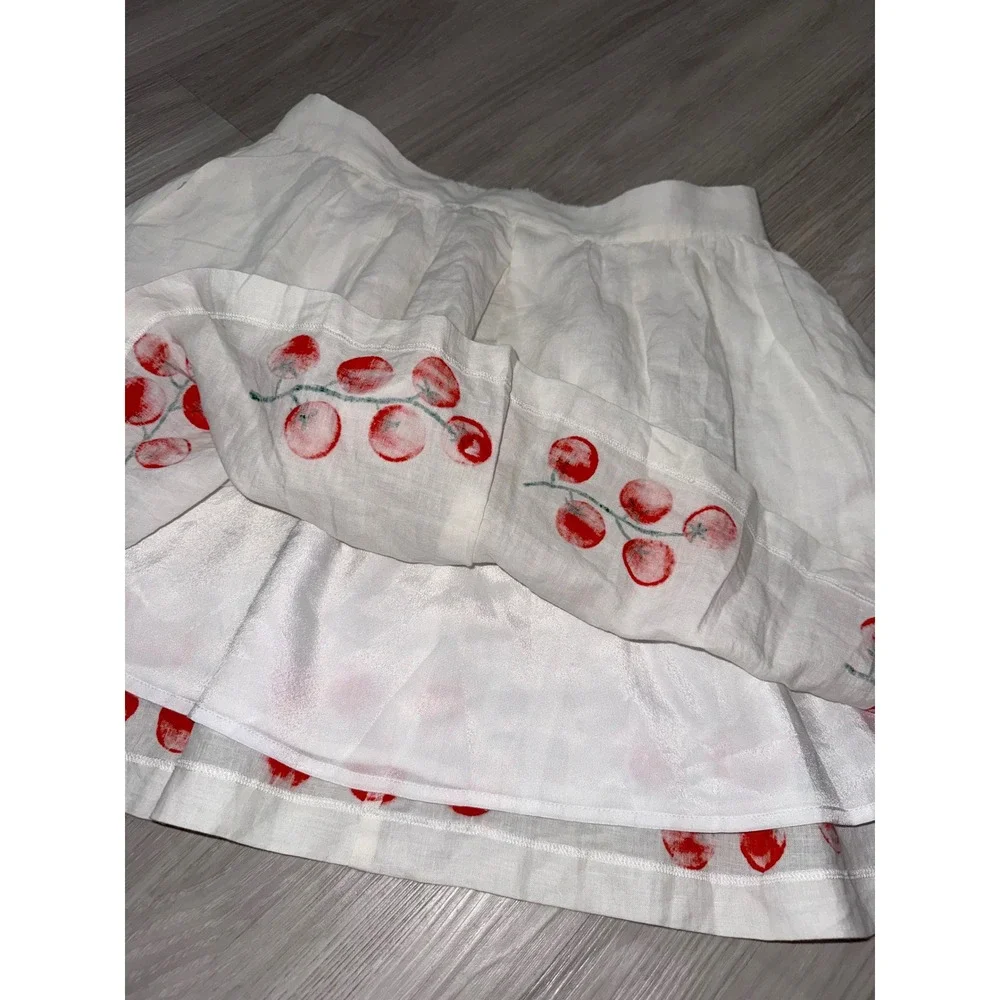 Line + Dot Womens White Linen Tomato Print Mini Skirt LS5191Y Large